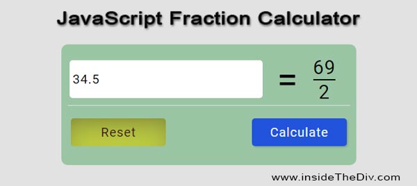 javascript projects fraction Calculator source code