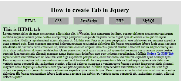 jquery tabs select with example code