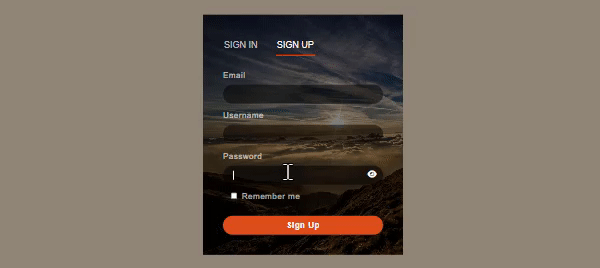 login registration template with password show hide feature